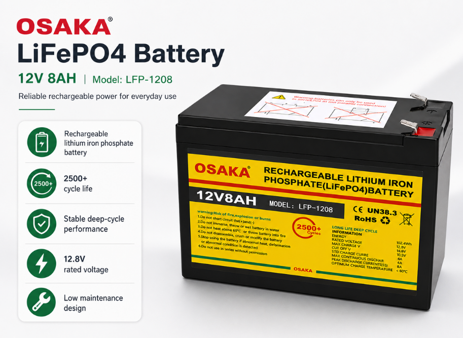 Osaka 12V 8Ah Lithium Battery | 2500+ Cycles | Long Life