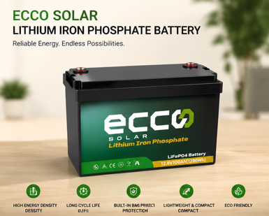 12.8V 100AH Ecco Lithium Battery 1.28kWh