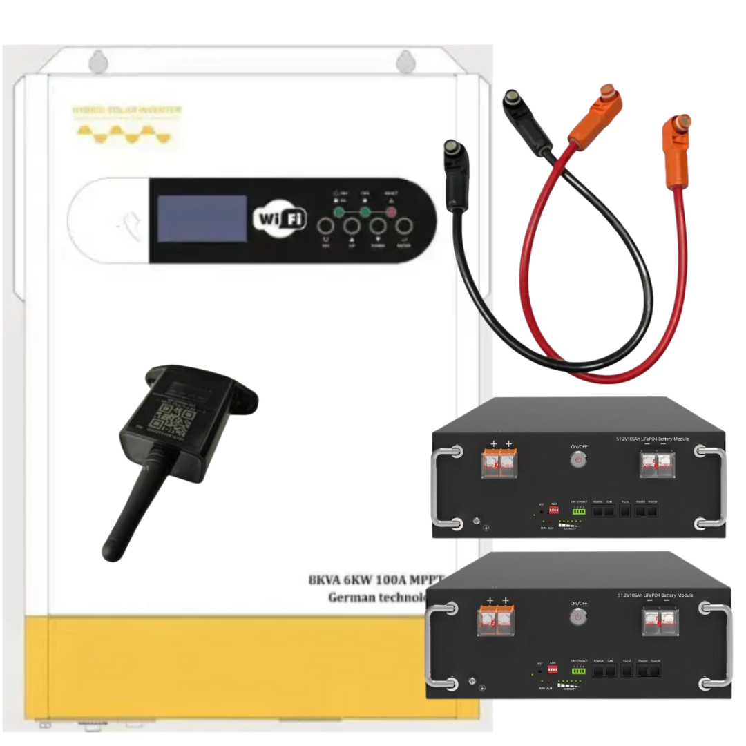 8KVA / 6000W FIVESTAR Hybrid Inverter + 2x 5.09kWh SVOLT Lithium Batteries + WiFi Dongle + Parallel Cables