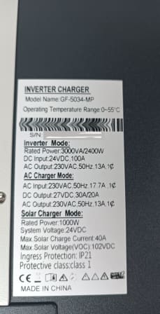3KVA 2400W 24V Hybrid Inverter- with Built in MPPT Solar Charge controller