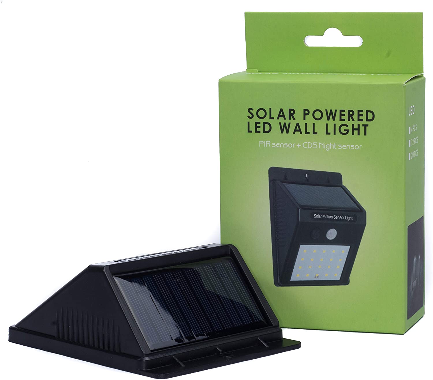 Solar Powered LED Wall Light, Motion PIR Sensor and CDS Night Sensor - 20 LED