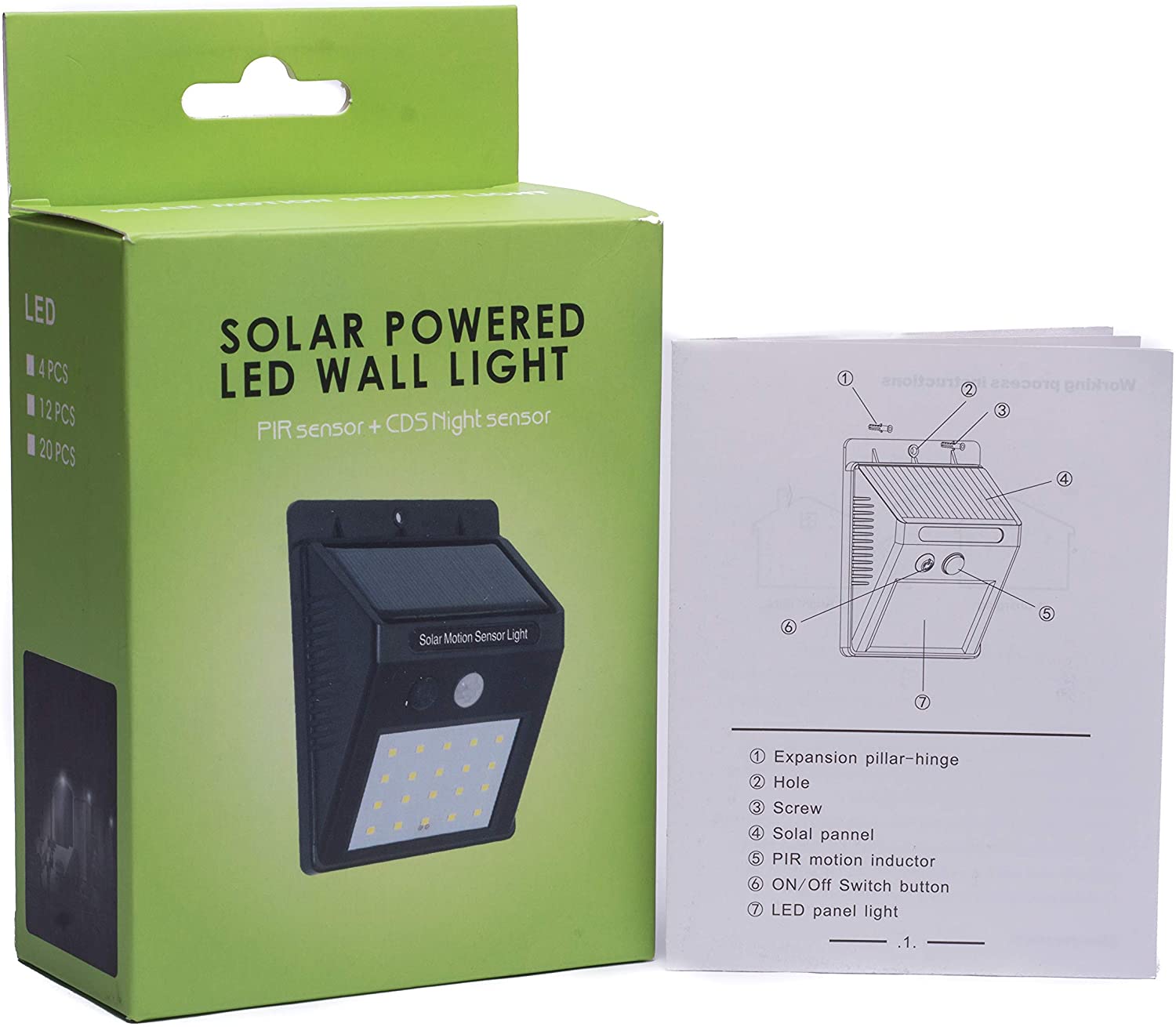 Solar Powered LED Wall Light, Motion PIR Sensor and CDS Night Sensor - 20 LED