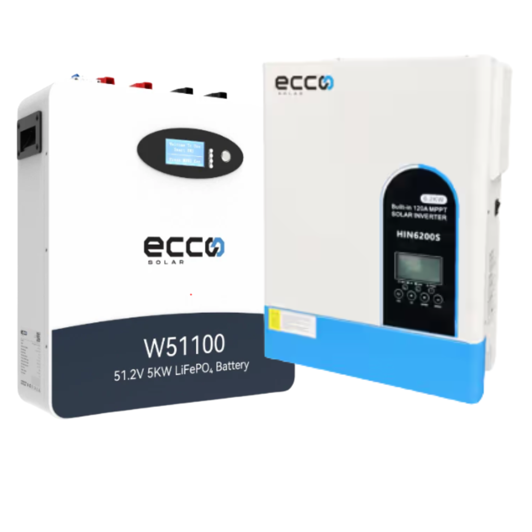 6.2KVA / 6200W Ecco Hybrid Inverter 120A MPPT + 5.12kWh 51.2V ECCO Lithium Battery