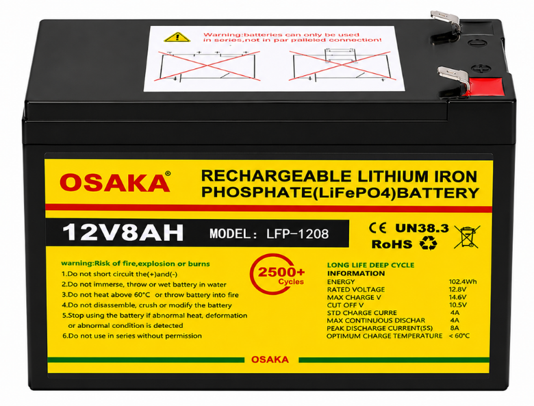 Osaka 12V 8Ah Lithium Battery | 2500+ Cycles | Long Life