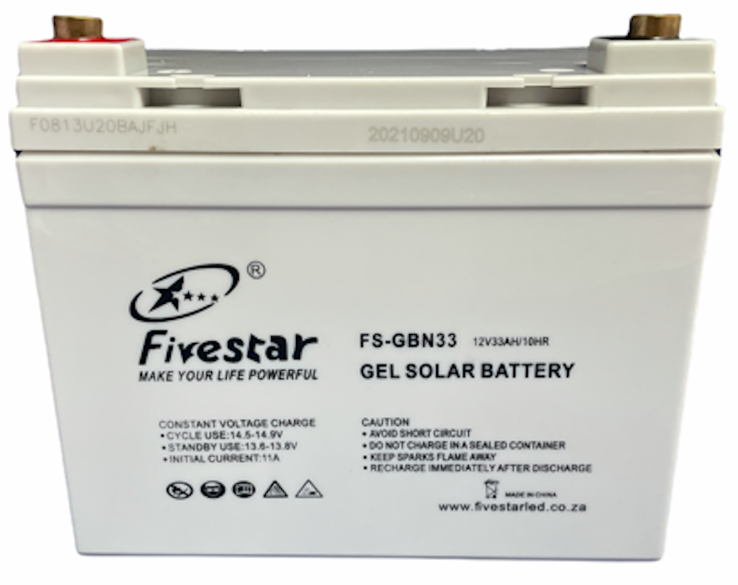 Solar Gel 12V Battery 33AH Deep Cycle - FIVESTAR