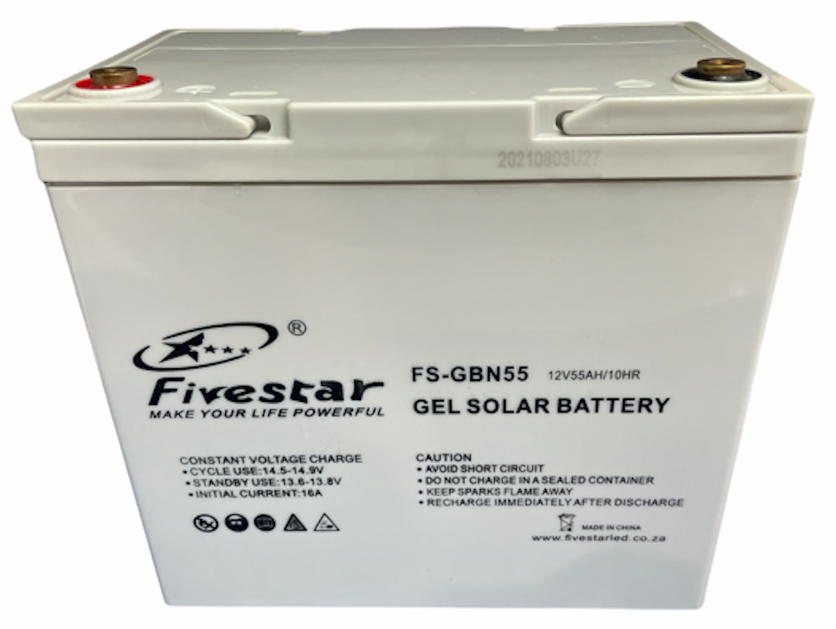 Solar Gel 12V Battery 55AH Deep Cycle - FIVESTAR