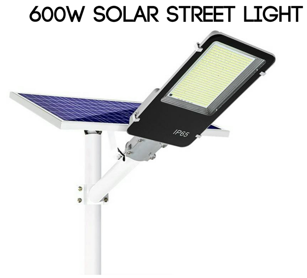 600W Solar Street Light with Remote, Bracket & Pole