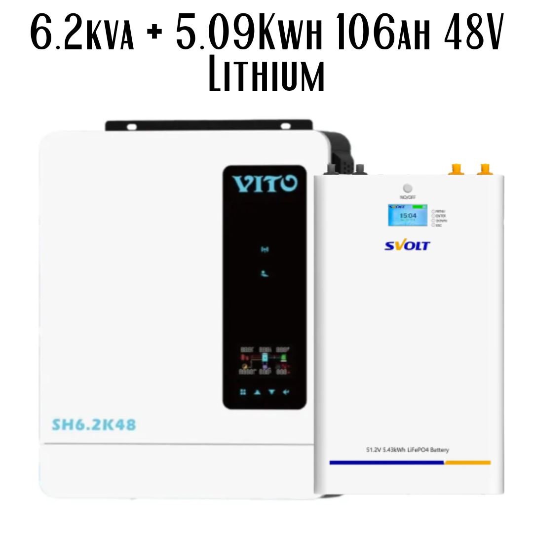 6.2KVA VITO Hybrid Inverter + 5.09kWh  48V SVOLT Lithium Battery Combo