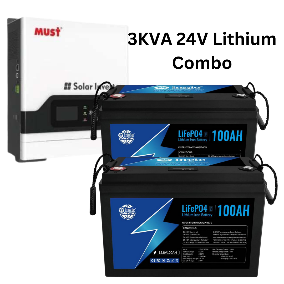 3KVA 24v Hybrid Inverter  2x 12v 100ah Lithium Battery