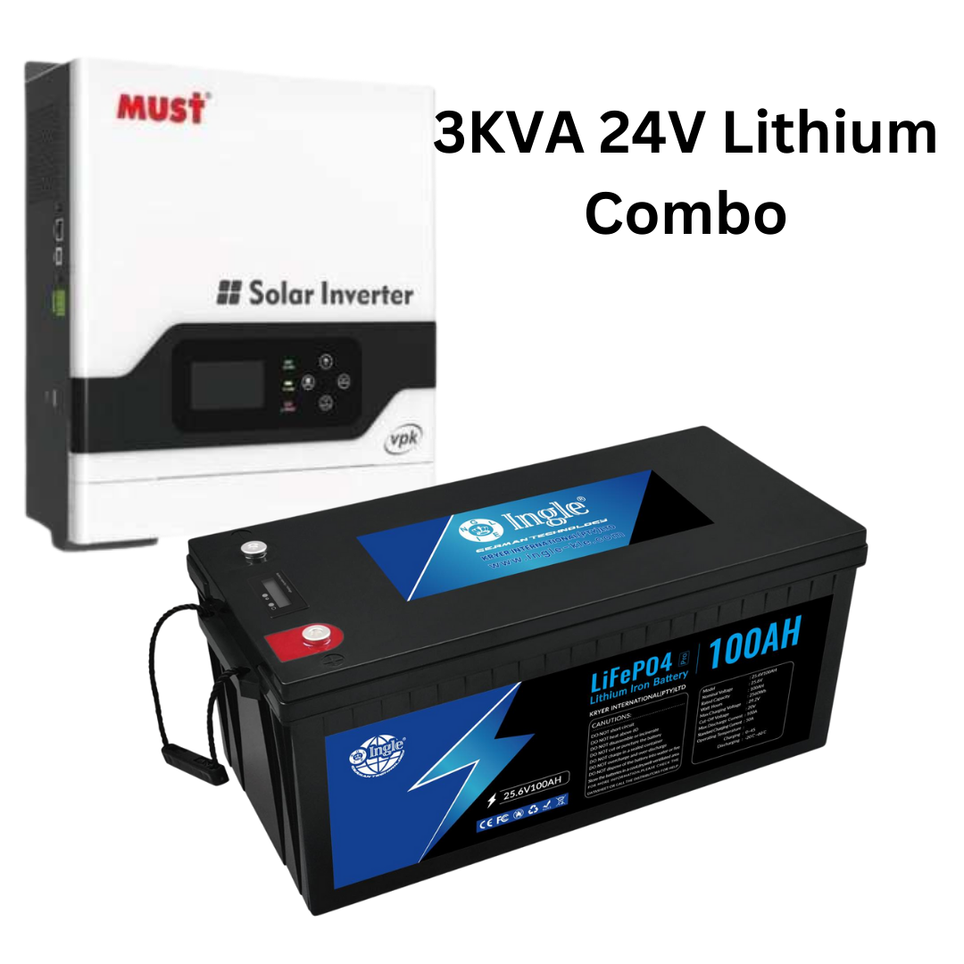 3KVA 24v Hybrid Inverter  24v 100AH Lithium