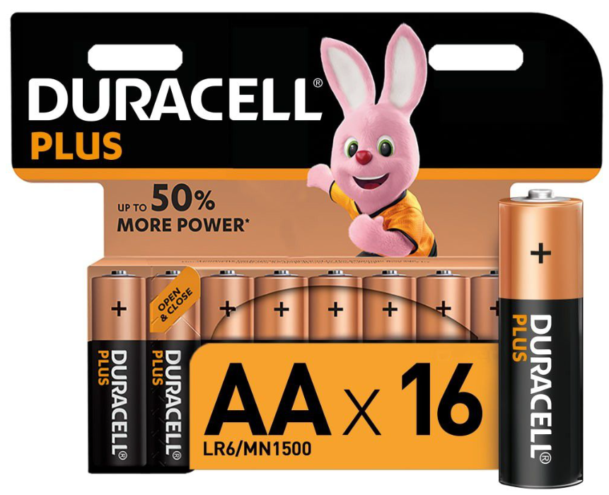 Duracell Plus AA Alkaline Batteries, 1.5V LR6 MN1500 - 16 Pack
