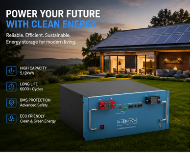Greenrich 5kWh UP5000 1.5C (7500w/4960Wh) Lithium-iron Battery