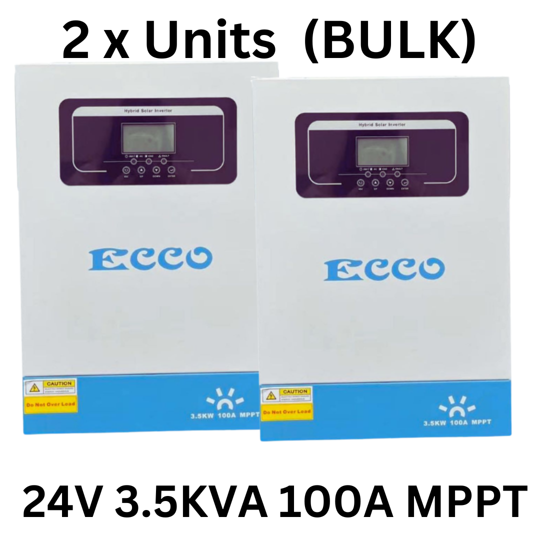 2 x 3.5KVA 3500W 24V 100A MPPT Hybrid Solar Inverter - ECCO