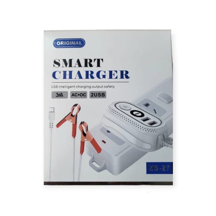 Smart Charger With Battery Leads 3A AC+DC 2 USB + LED Night Light