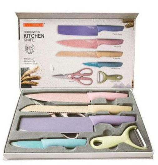 Pastel 6 Piece Corrugated Kitchen Knife Set