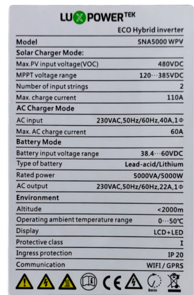 5KVA 5000W 48V Hybrid Inverter - LuxPower