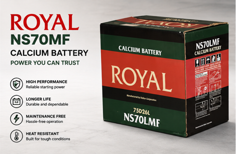 Royal NS70 65Ah Battery – 12V Calcium Maintenance-Free Battery