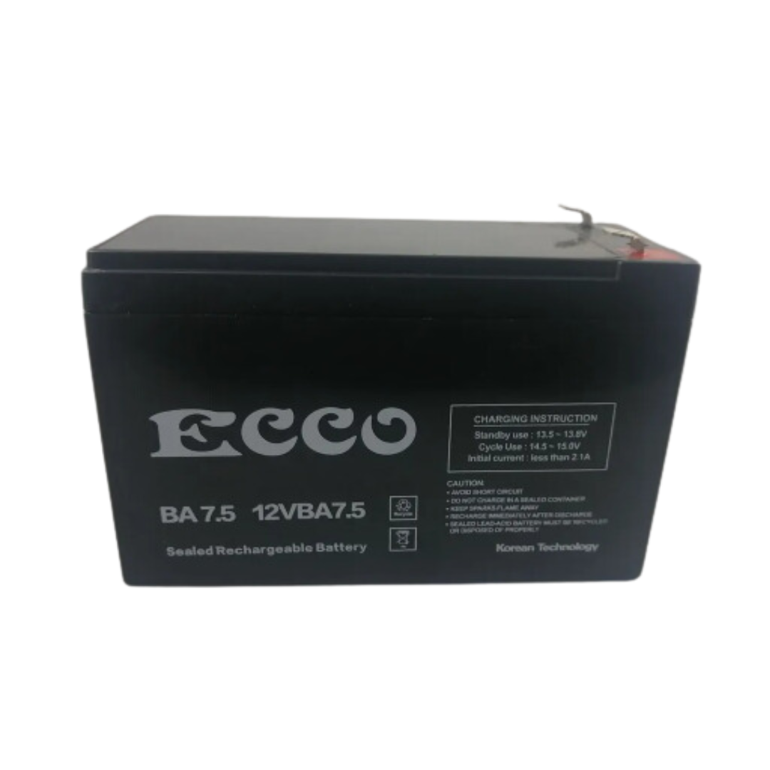 12V 7.5AH Selead Lead-Acid Rechargeable Battery - Ecco