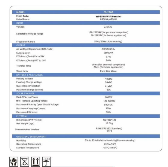 8.5KVA 120A MPPT Wifi Compatible Parallel Hybrid Solar Inverter - FIVESTAR