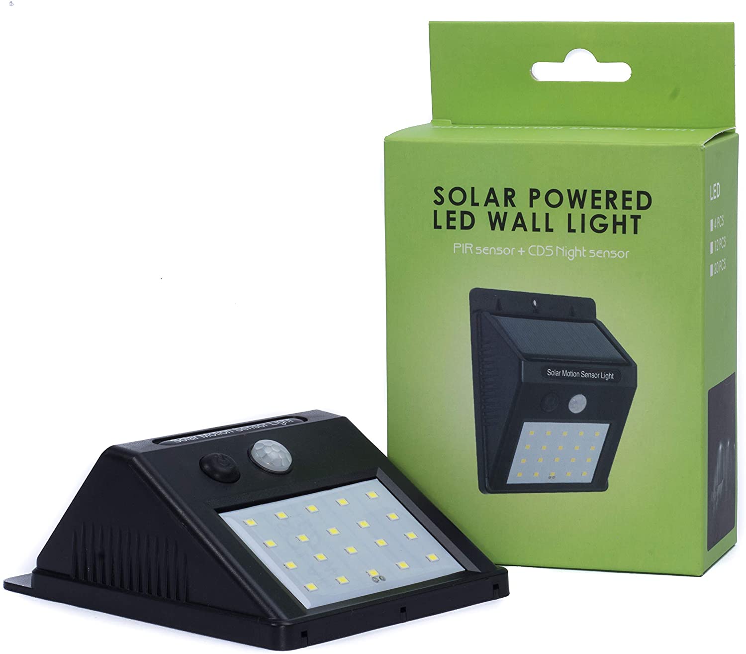 Solar Powered LED Wall Light, Motion PIR Sensor and CDS Night Sensor - 20 LED